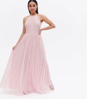 Maya Petite Pink Sequin Halter Maxi Dress